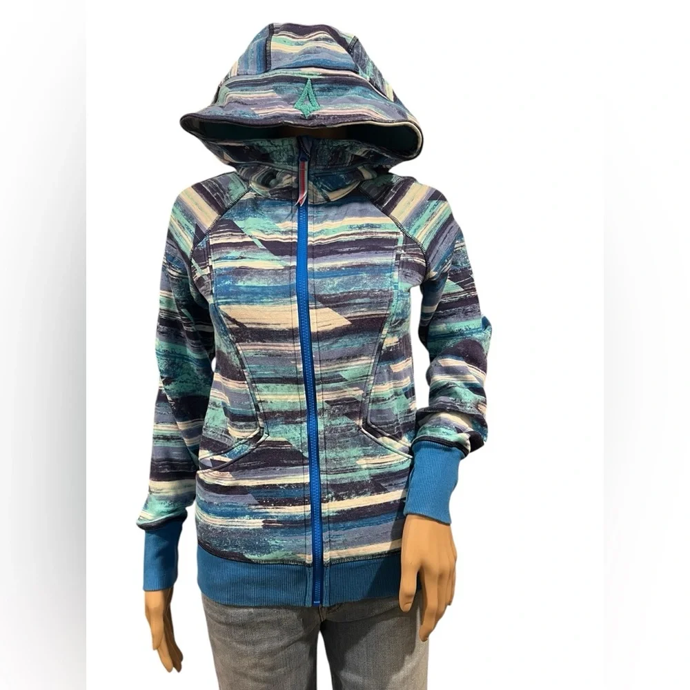 IVIVVA BY LULULEMON GIRLS FULL ZIP UP HOODIE JACKET BLUE PRINT Size 12